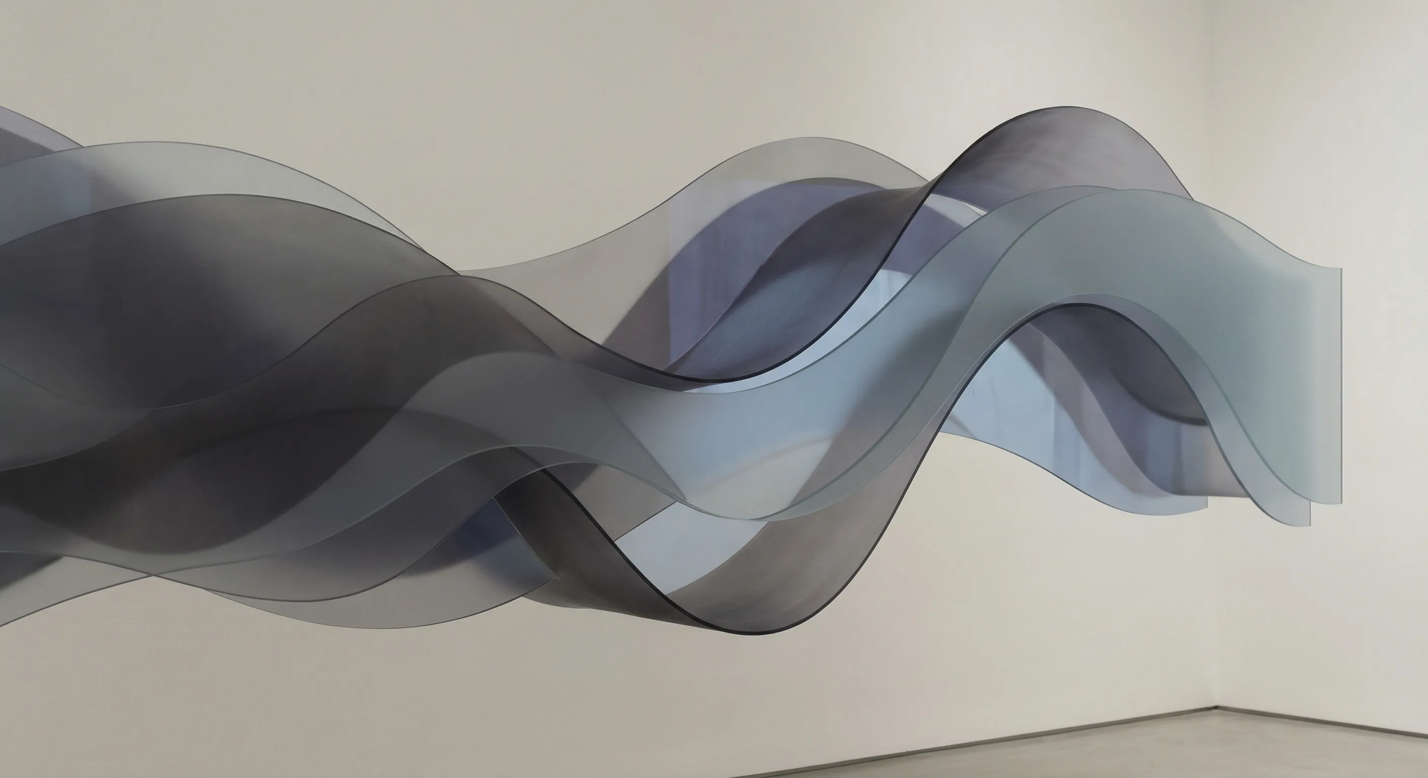 Minimalist abstract composition with flowing curves and waves in muted tones